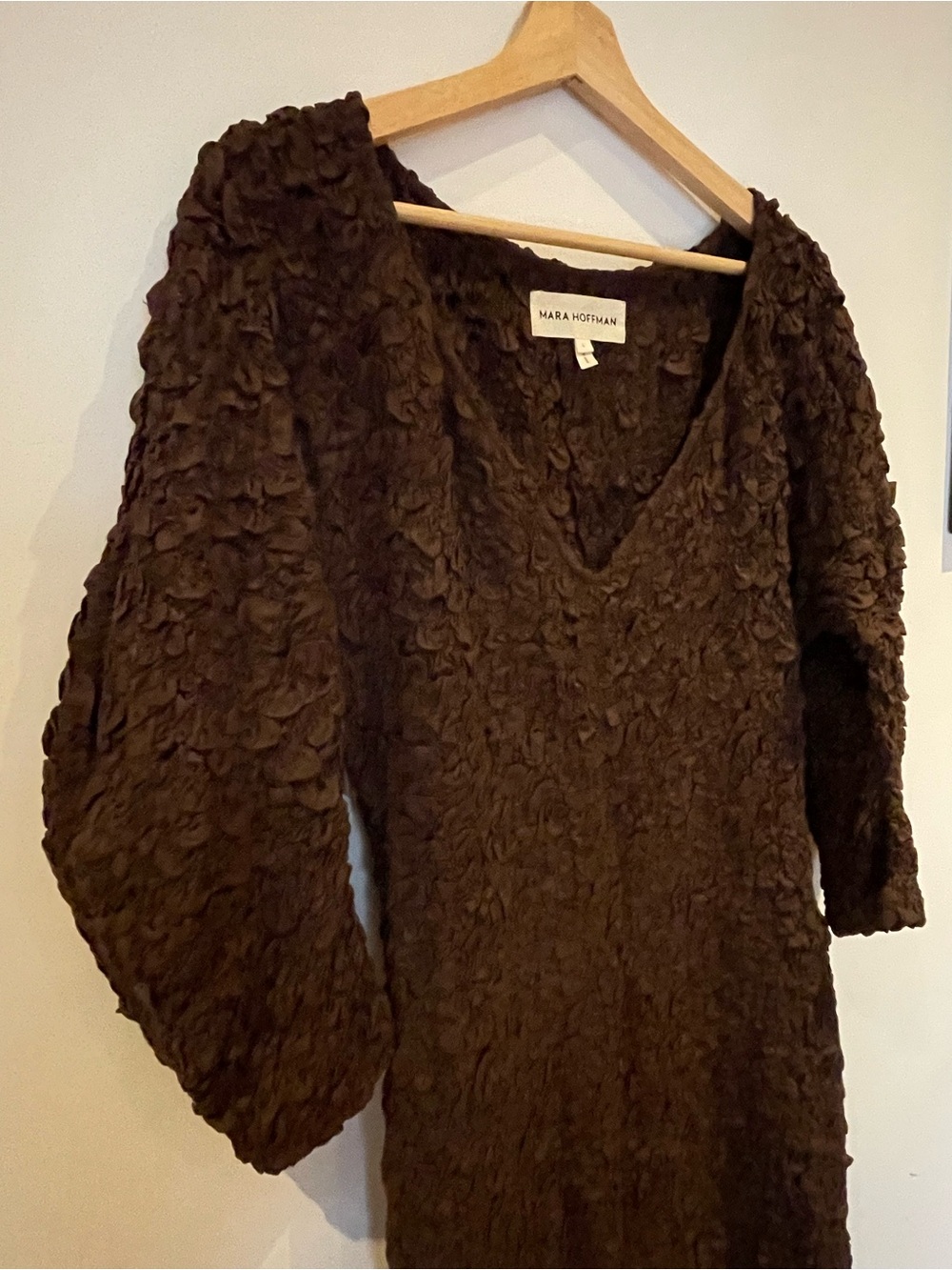 Mara Hoffman Chocolate Brown Textured V-Neck Dress - L